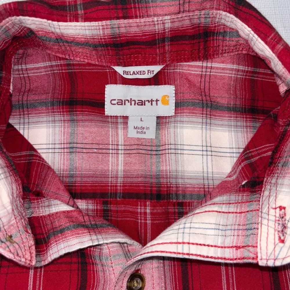 Carhartt Relaxed Fit Flannel Shirt Mens L Red Plaid Long Sleeve Button Up - Picture 4 of 5
